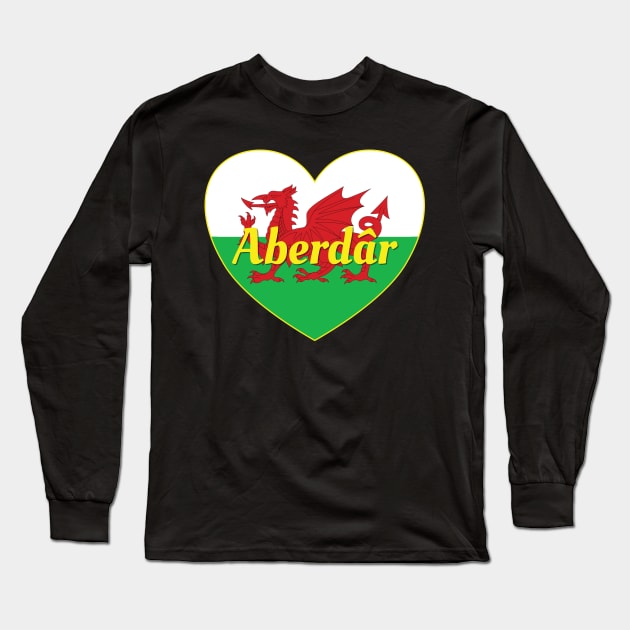 Aberdâr Cymru UK Baner Cymru Heart Long Sleeve T-Shirt by DPattonPD